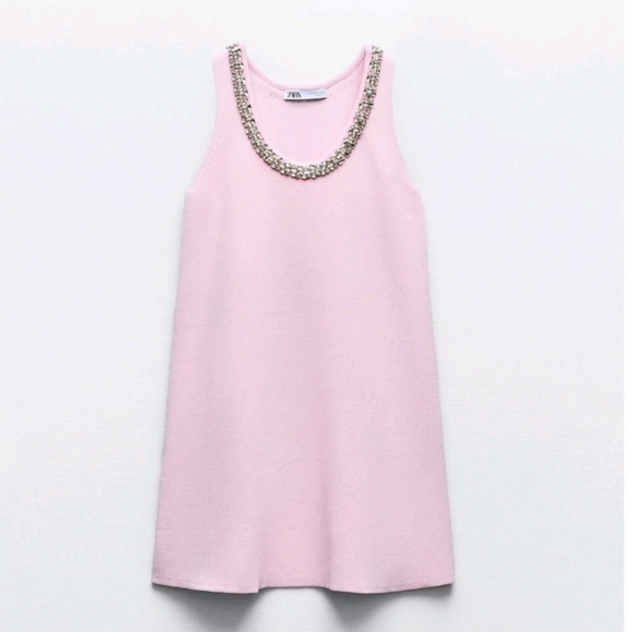 Zara JEWEL KNIT MINI DRESS WITH RHINESTONES IN PINK - Picture 5 of 7